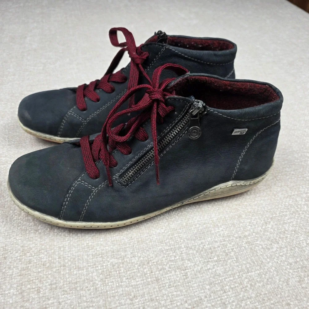 Remonte Tex Womens Leather High Top Sneakers Side Zip Boots Red Sole Size 42